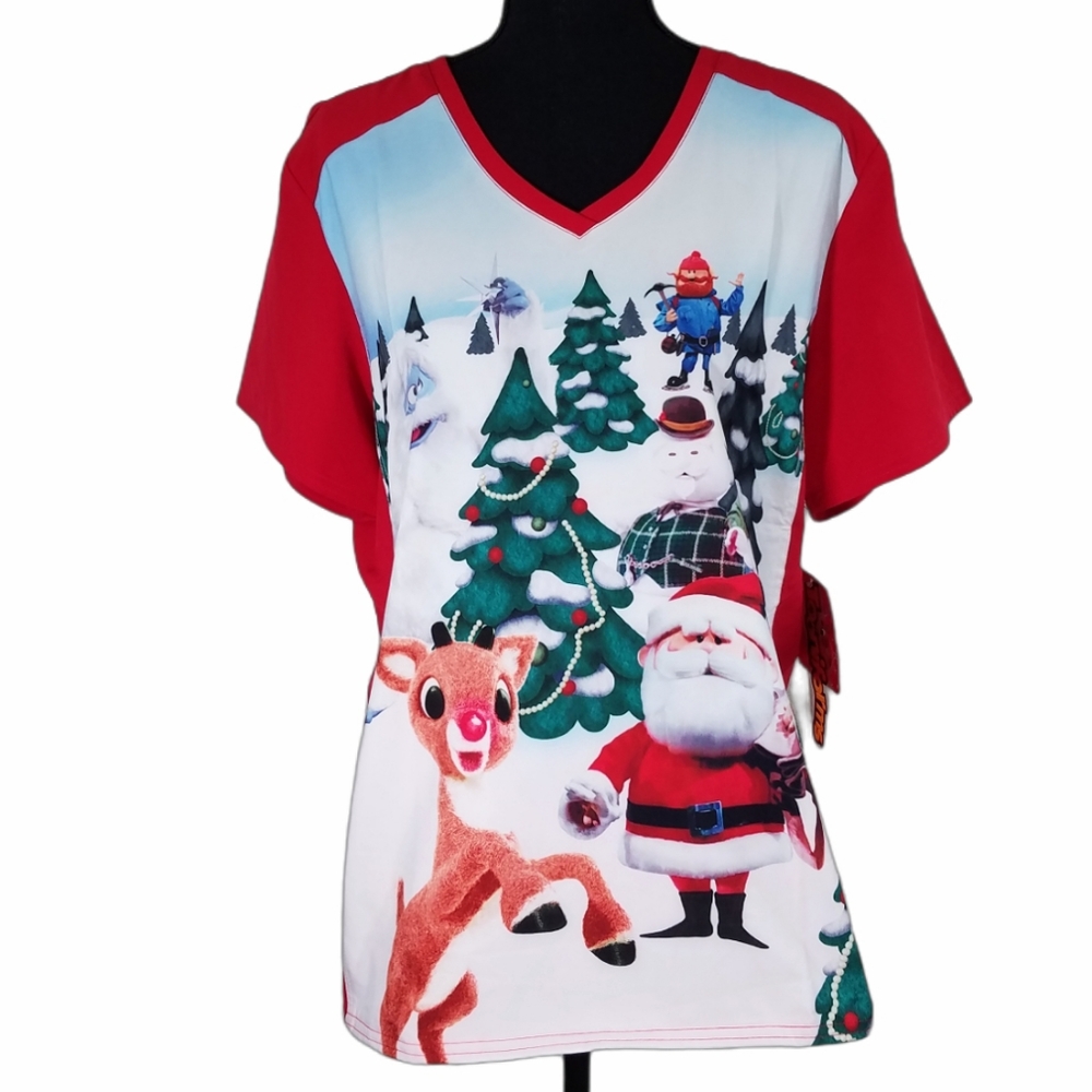 Cherokee Red White Green Christmas scrub top- hard to find